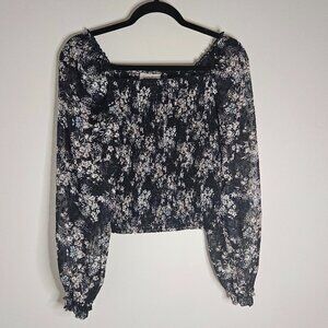 Laundry Black Stretchy Floral Blouse Small
